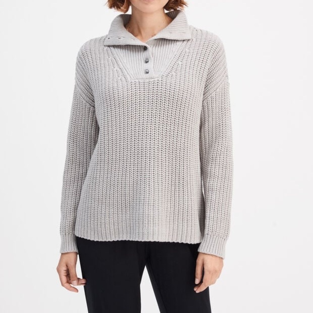 New Haven well within BUTTON-UP MOCK NECK SWEATER in grey size small